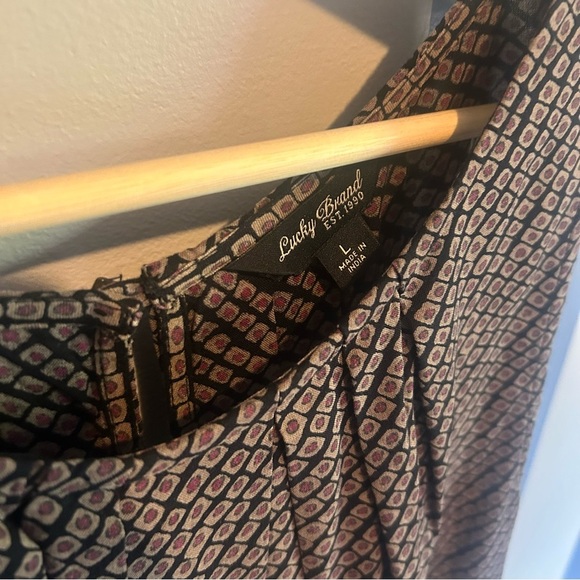 Lucky Brand Purple Black Ditsy Diamond Sleeveless Boho Pocket Dress L - Picture 3 of 10